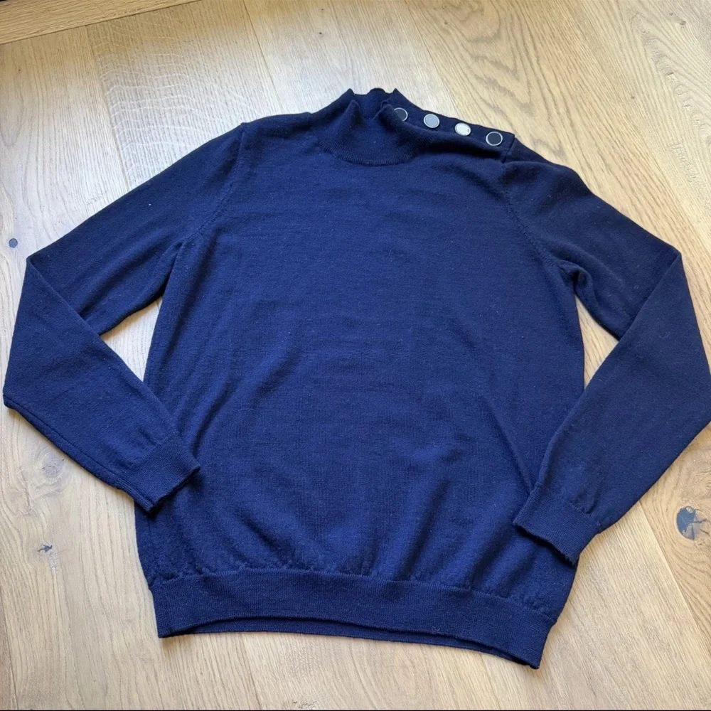 Sézane Jacob Jumper Women Sweater S Navy Blue Merino Wool Quiet Luxury - Picture 4 of 9